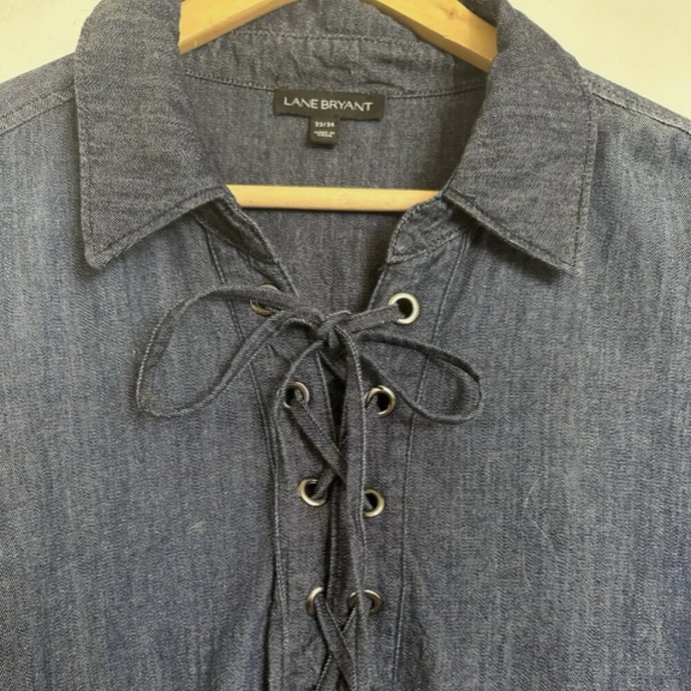 LANE BRYANT Smock Tunic 22/24 Plus Dark Chambray Denim Artist - Picture 3 of 6